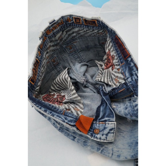 Rock Revival Jeans Mens 31x28 Blue Felix Slim Straight Acid Wash Y2K Distressed - Picture 5 of 8